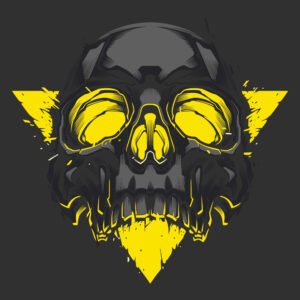 Calavera gris con amarillo