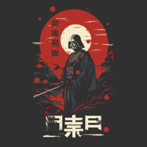 darth vader samurai en atardecer ilustración