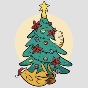 gatos en arbol de navidad