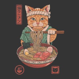 gato curioso con ramen