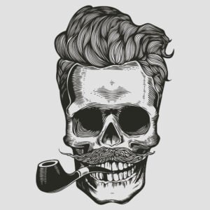 Silueta hipster con bigote, barba y pipas de tabaco