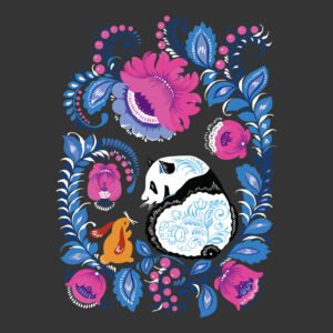 Panda y conejo con flores
