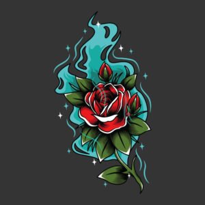 burning roses illustration with blue fire