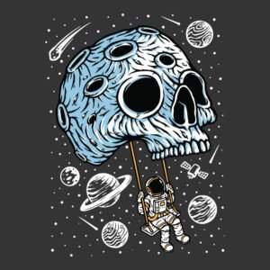 playing swing on skull planet illustration